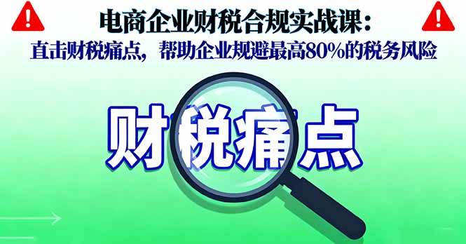 （16232期）电商企业财税合规实战课，直击财税痛点，帮助企业规避最高80%的税务风险-来福网创