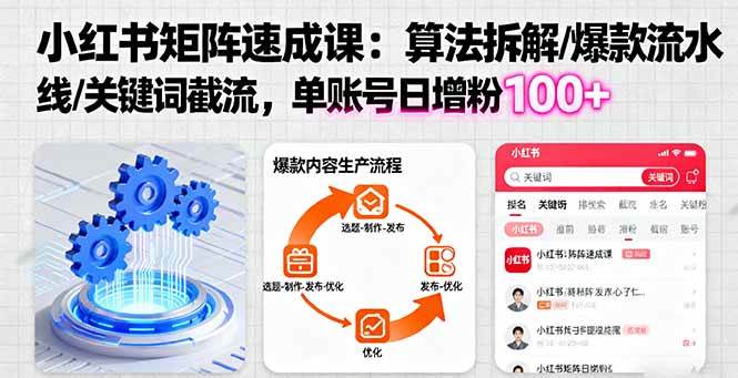 （16231期）小红书矩阵起号速成课：算法拆解/爆款流水线/关键词截流 单账号日增粉100+-来福网创