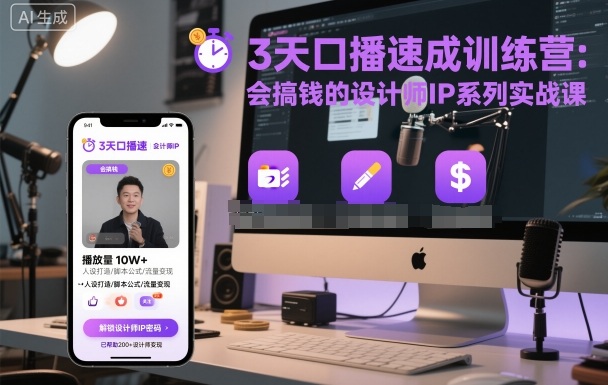 3天口播速成训练营，会搞钱的设计师IP系列实战课-来福网创
