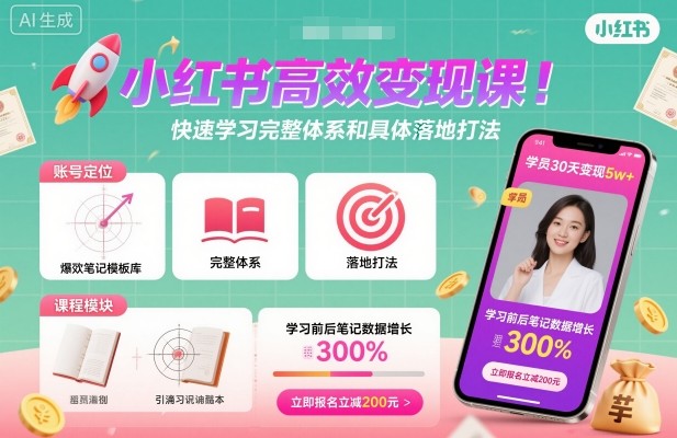 小红书高效变现课，快速学习小红书完整体系和具体落地打法-来福网创