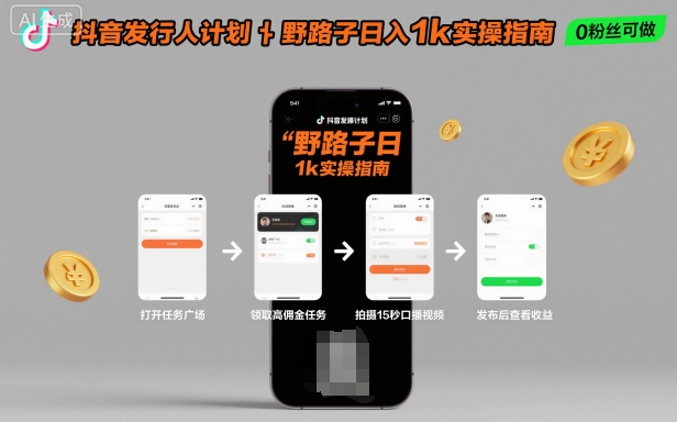 抖音发行人计划全新野路子玩法，随时随地，只要有手机，就能操作，日入1k+【揭秘】-来福网创