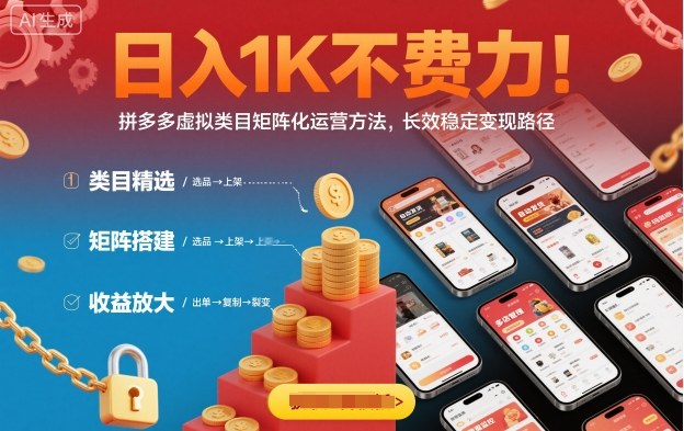 日入1K不费力！拼多多虚拟类目矩阵化运营方法，长效稳定变现路径-来福网创