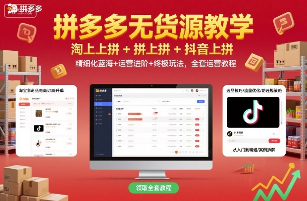 拼多多无货源教学，淘上拼+拼上拼+抖上拼，精细化蓝海+运营进阶+终极玩法，全套运营教程-来福网创
