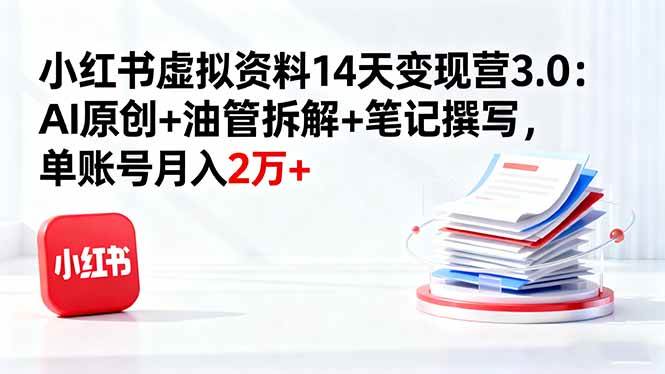 （16273期）小红书虚拟资料14天变现营3.0：AI原创+油管拆解+笔记撰写，单账号月入2万+-来福网创