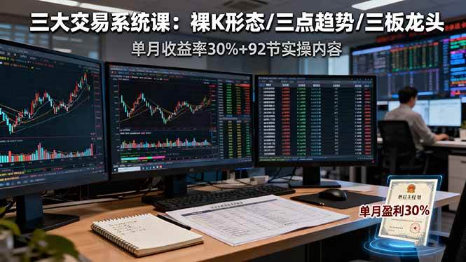 （16269期）三大交易系统课：裸K形态/三点趋势/三板体系，单月收益率30%+92节实操内容-来福网创