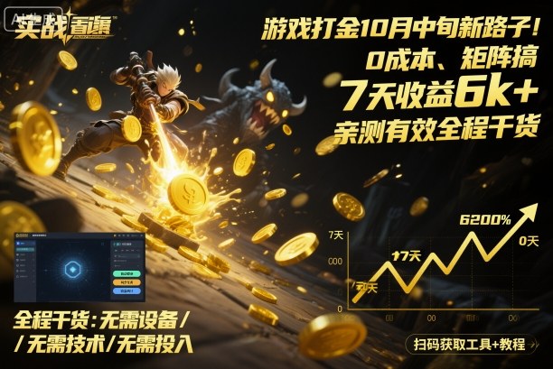 游戏打金10月中旬新路子！0成本、矩阵搞，7天收益6k+，亲测有效全程干货【揭秘】-来福网创