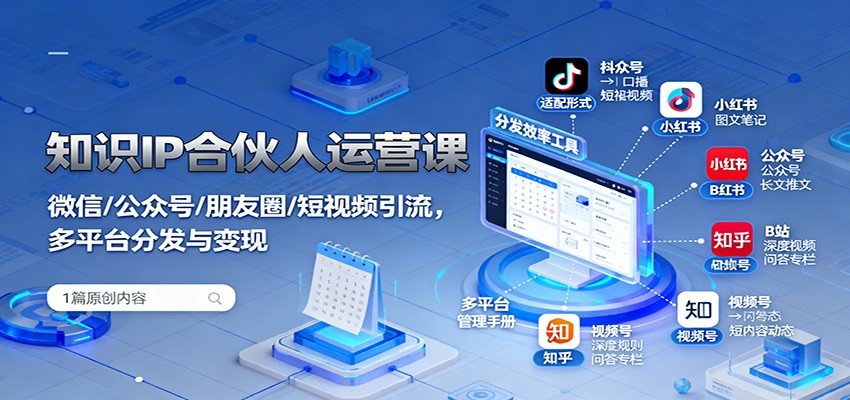 知识IP合伙人运营课：微信/公众号/朋友圈/短视频引流，多平台分发与变现-来福网创