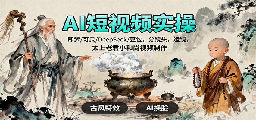 AI短视频实操，即梦/可灵/DeepSeek/豆包，分镜头，运镜，太上老君小和尚视频制作-来福网创