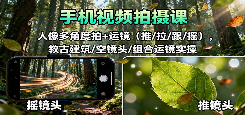 手机视频拍摄课：人像多角度拍+运镜（推/拉/跟/摇），古建筑/空镜头/组合运镜实操-来福网创