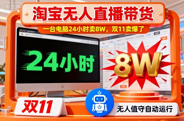 淘宝无人直播带货，一台电脑214小时卖8W，双11卖爆了【揭秘】-来福网创