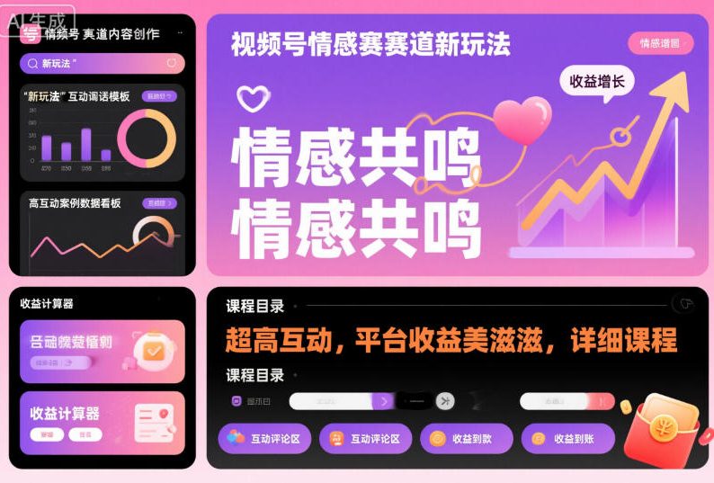 视频号情感赛道新玩法，超高互动，平台收益美滋滋，详细课程-来福网创