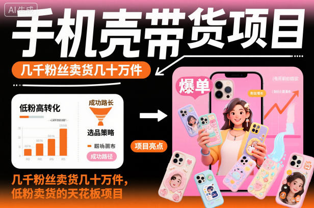 手机壳带货项目，几千粉丝卖货几十万件，短视频低粉卖货的天花板项目-来福网创