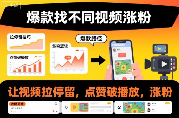 爆款找不同视频涨粉，让视频拉停留，实现点赞，破播放，涨粉-来福网创