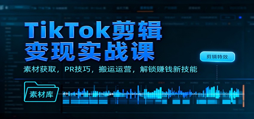 TikTok剪辑变现实战课：素材获取，PR技巧，搬运运营，解锁赚钱新技能-来福网创