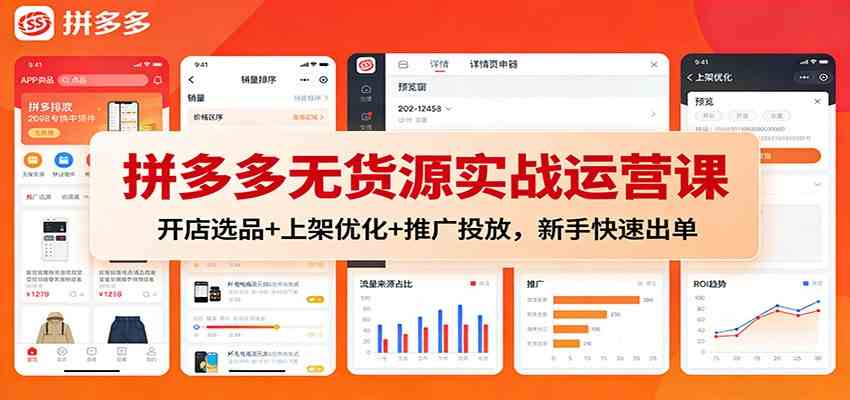 拼多多无货源实战运营课：开店选品+上架优化+推广投放，新手快速出单-来福网创