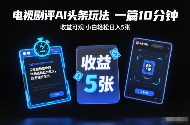 电视剧评AI头条玩法，一篇10分钟，收益可观，小白轻松日入5张+【独家】-来福网创