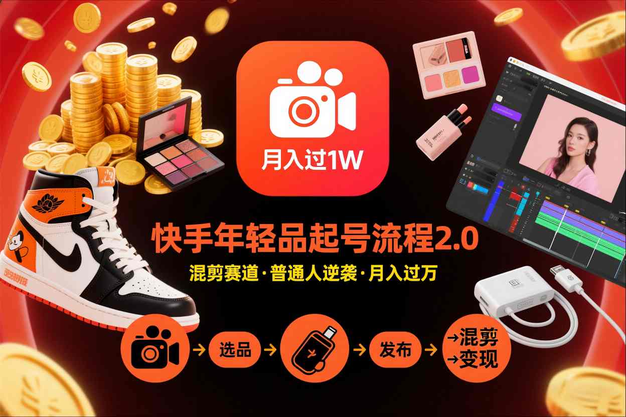 快手短视频带货年轻品起号流程2.0，快手年轻品混剪赛道，普通人也能月入过1W-来福网创