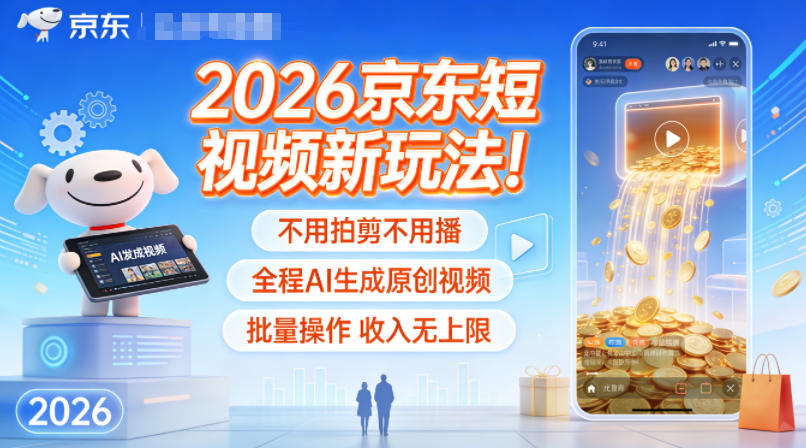 2026京东短视频新玩法！不用拍剪不用播，全程AI生成原创视频，批量操作收入无上限-来福网创