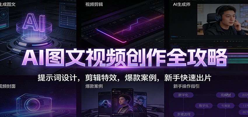 AI图文视频创作全攻略：提示词设计，剪辑特效，爆款案例，新手快速出片-来福网创